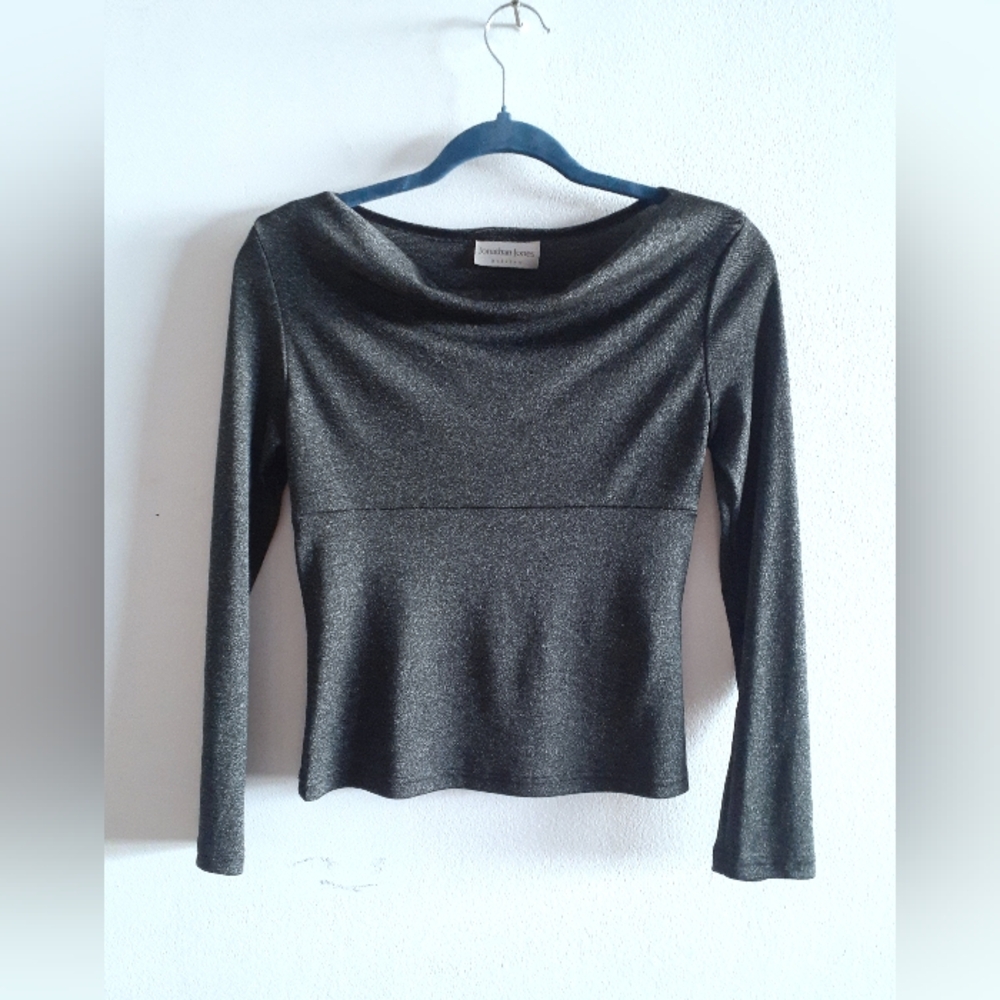 Shimmery Metallic Silver/grey boat/cowl neck top